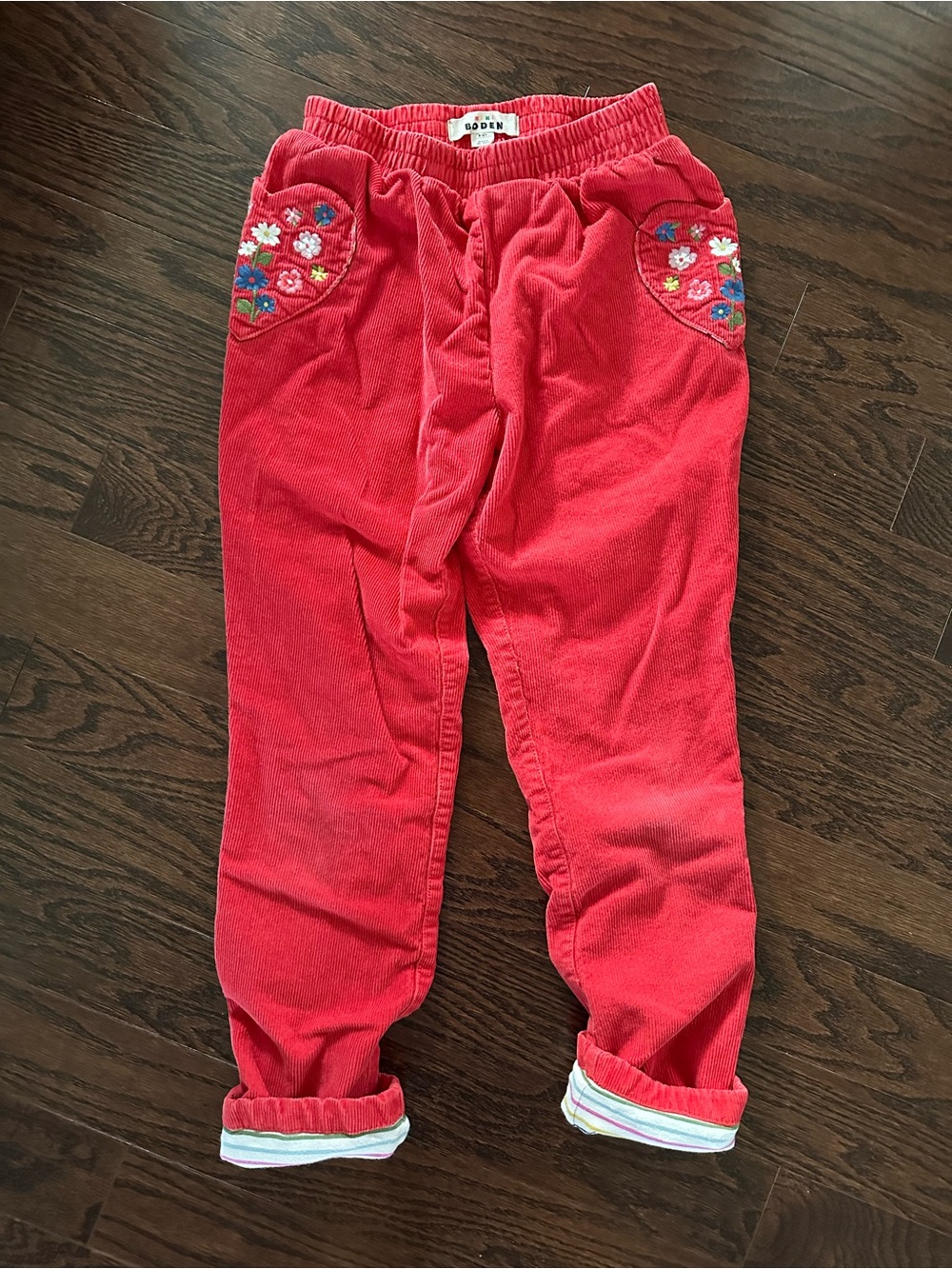 Mini Boden Jersey-lined Red Corduroy Heart Pocket Pants